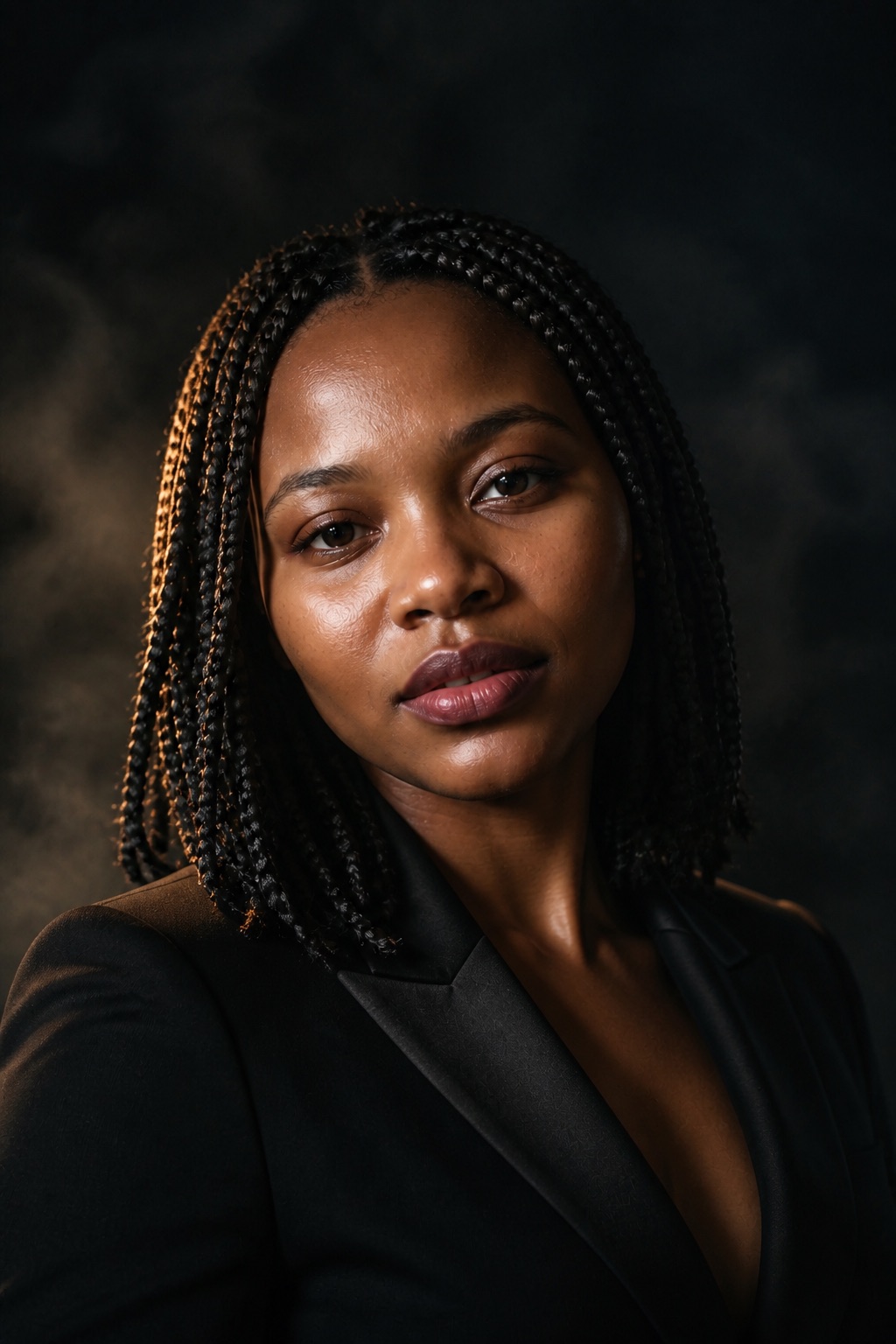 AI-generated movie premiere key art portrait with dramatic studio lighting and a smoky dark backdrop