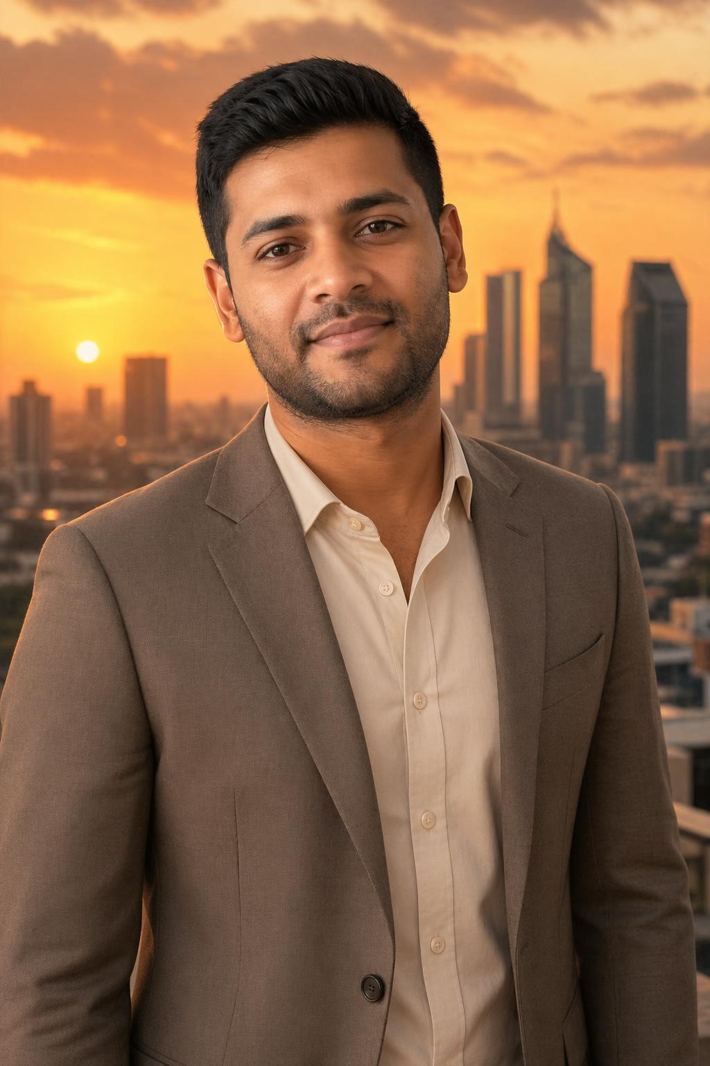 AI-generated Johannesburg rooftop sunset portrait