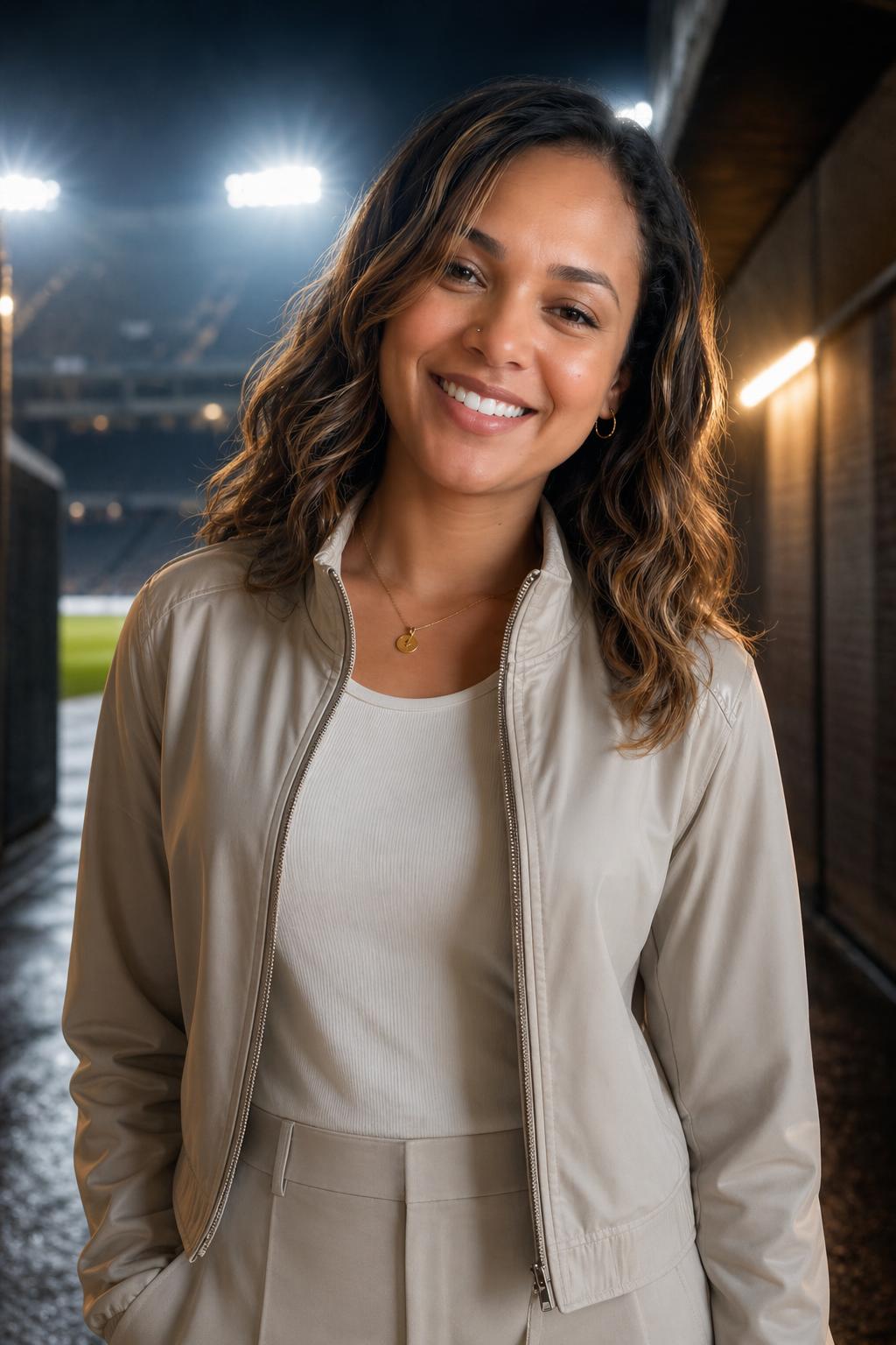 AI-generated stadium hero portrait in a floodlit tunnel