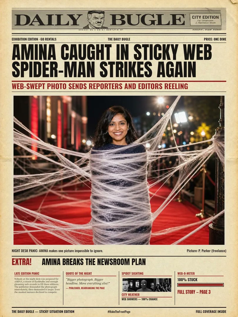 A second Daily Bugle front page showing another guest tangled in Spider-Man's web.