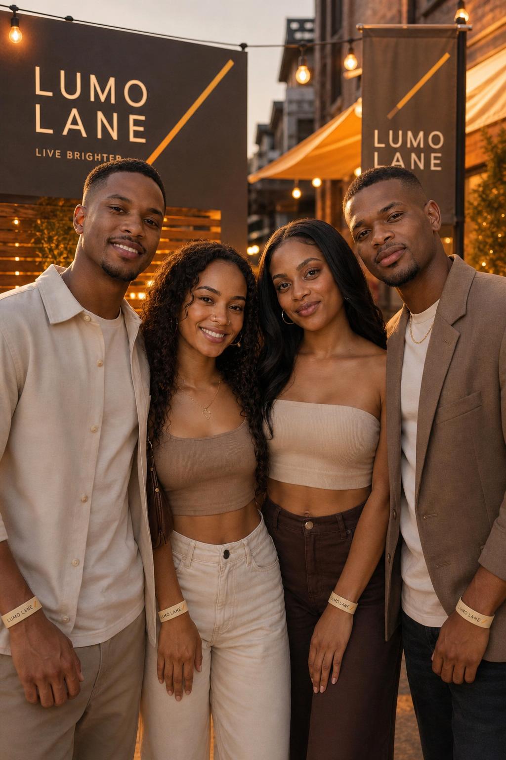 Branded group portrait for fictional Lumo Lane campaign